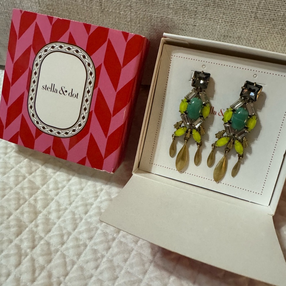 Stella & Dot Vibrant Green and Yellow Earrings